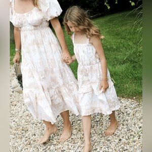 Cleobella Littles Girls 6 Tiered Midi Length Dress Beige Tan Pia Watercolor Boho